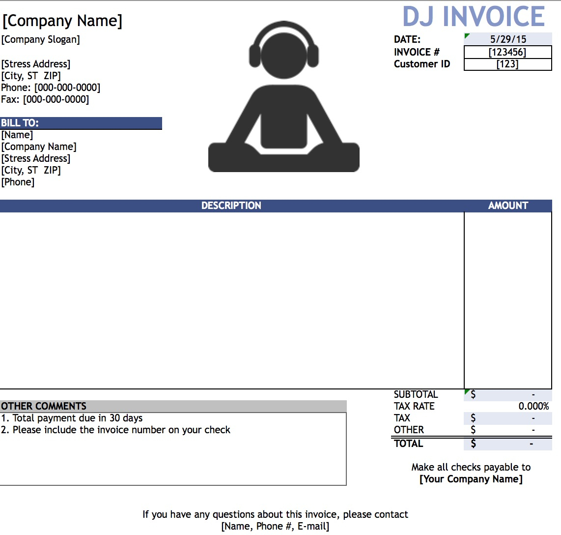 Free Dj Disc Jockey Invoice Template Excel Pdf Word Doc within measurements 1142 X 1088