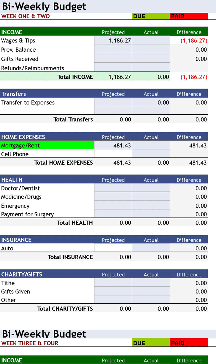 Free Download Bi Weekly Personal Budget Excel Spreadsheet 8 with size 728 X 1227