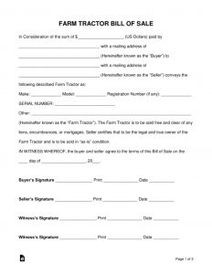 Free Farm Tractor Bill Of Sale Form Word Pdf Eforms Free with proportions 791 X 1024