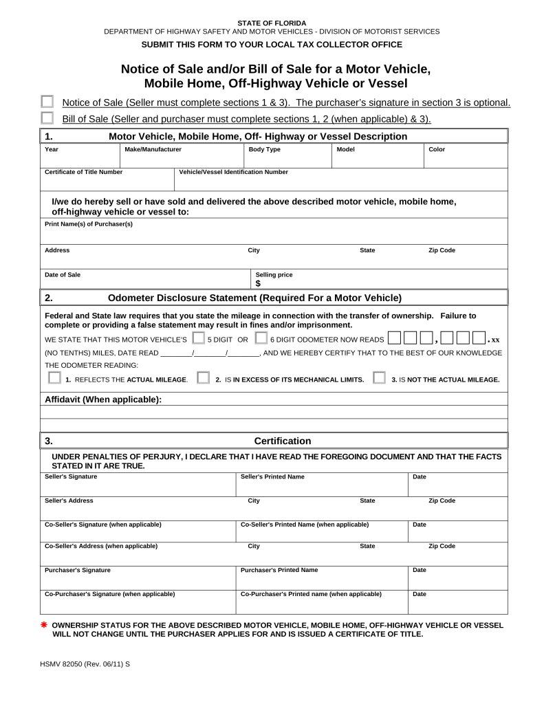 Free Florida Bill Of Sale Forms Pdf Eforms Free Fillable Forms intended for dimensions 791 X 1024