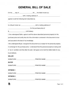 Free General Personal Property Bill Of Sale Form Word Pdf intended for proportions 791 X 1024