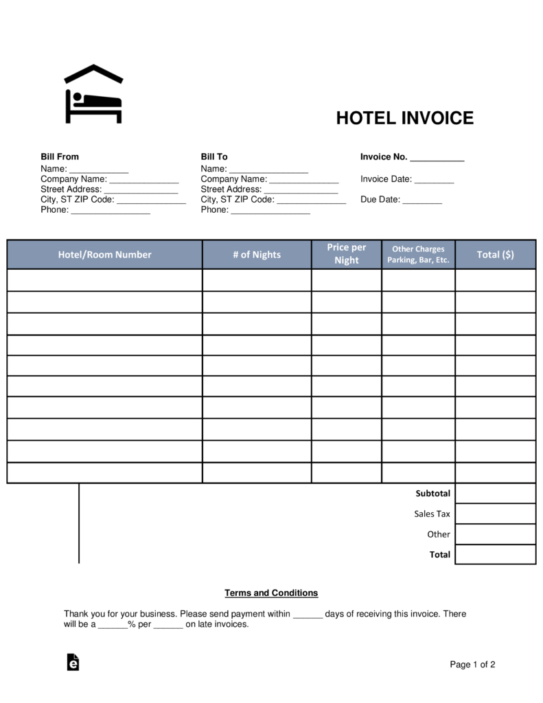 Free Hotel Invoice Template Word Pdf Eforms Free Fillable Forms regarding measurements 791 X 1024