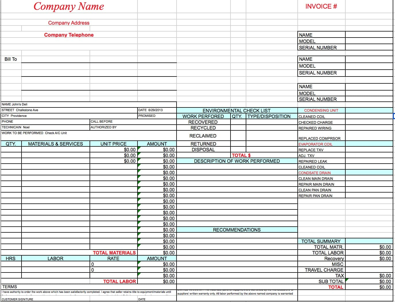 Free Hvac Invoice Template Excel Pdf Word Doc throughout proportions 1376 X 1054