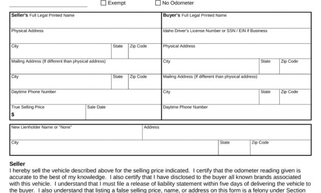 Free Idaho Bill Of Sale Forms Pdf Eforms Free Fillable Forms throughout size 791 X 1024