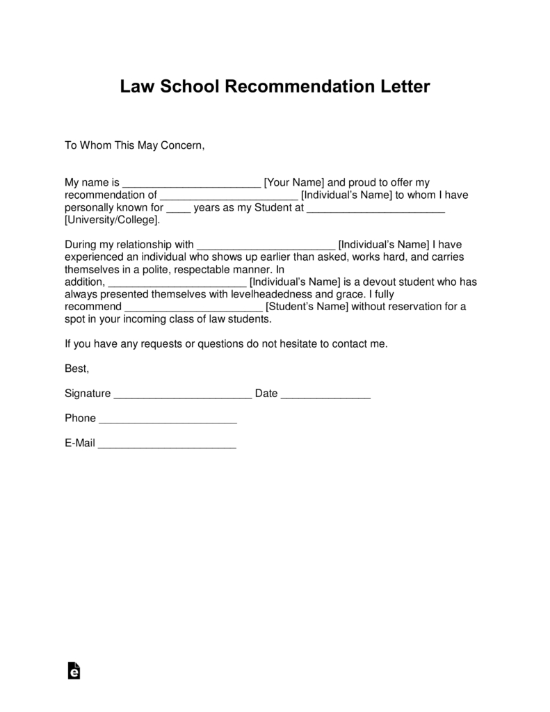 Free Law School Recommendation Letter Templates With Samples Pdf within size 791 X 1024