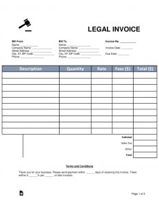 Free Lawyerattorney Legal Invoice Template Word Pdf Eforms throughout size 791 X 1024