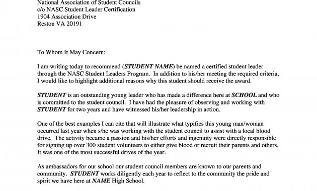 Free Letter Of Recommendation For Student Council Templates At intended for size 2550 X 3300