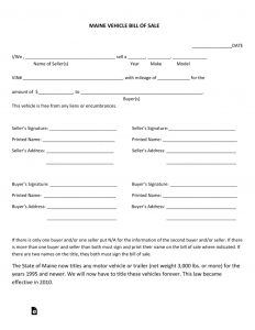 Free Maine Motor Vehicle Bill Of Sale Form Pdf Eforms Free inside proportions 791 X 1024