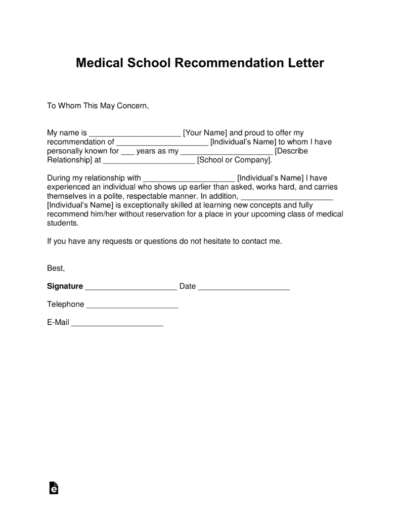 Free Medical School Letter Of Recommendation Template With Samples inside measurements 791 X 1024