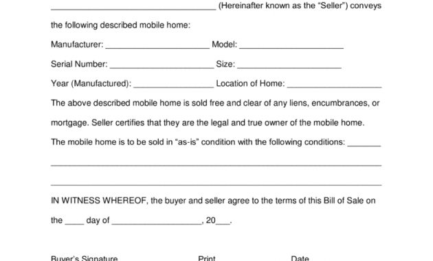 Free Mobile Manufactured Home Bill Of Sale Form Word Pdf for size 791 X 1024