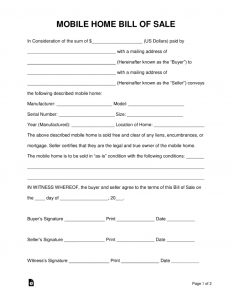 Free Mobile Manufactured Home Bill Of Sale Form Word Pdf within measurements 791 X 1024