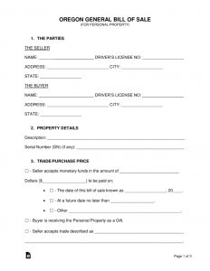 Free Oregon General Bill Of Sale Form Word Pdf Eforms Free regarding dimensions 791 X 1024