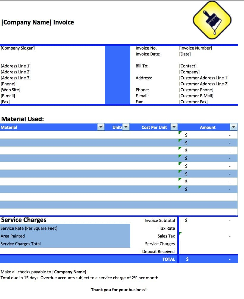 Free Painting Invoice Template Excel Pdf Word Doc within sizing 820 X 1002