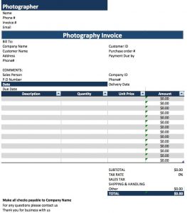 Free Photography Invoice Template Excel Pdf Word Doc intended for size 866 X 986