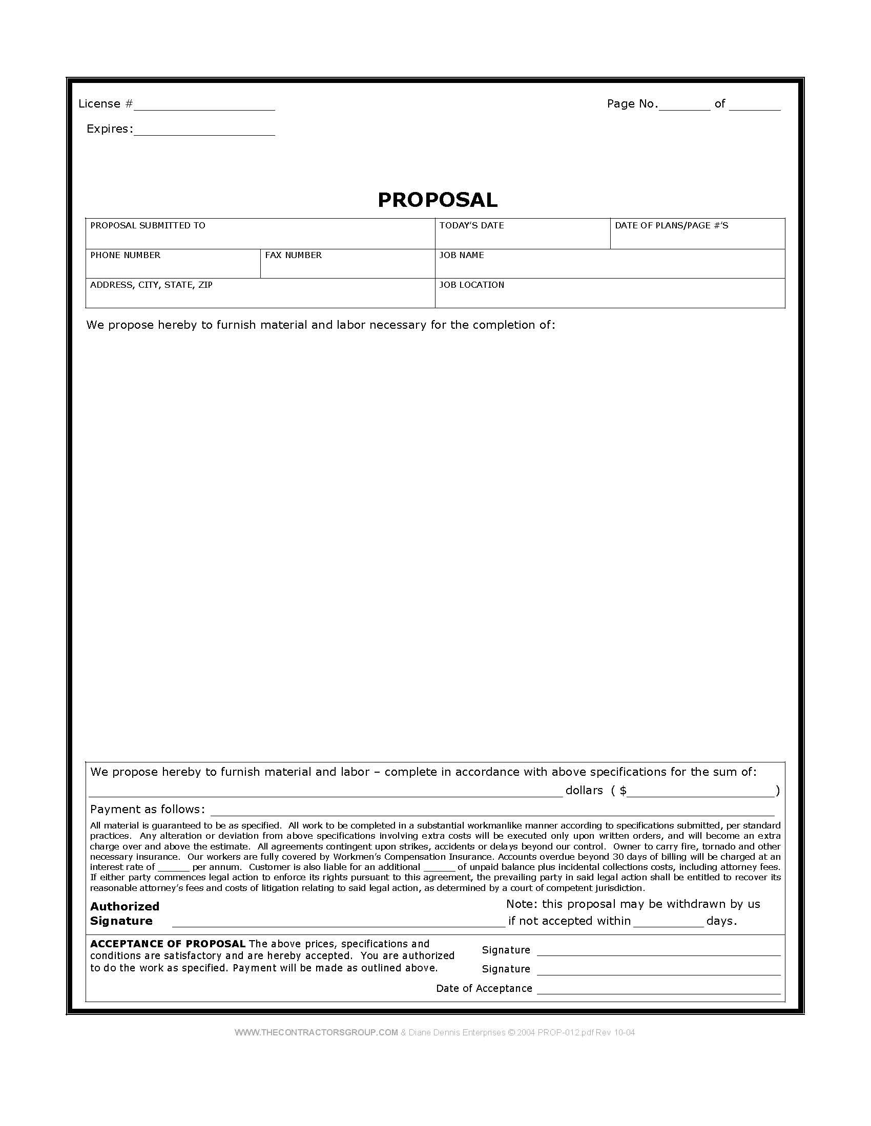 Free Print Contractor Proposal Forms Construction Proposal Form inside size 1700 X 2199