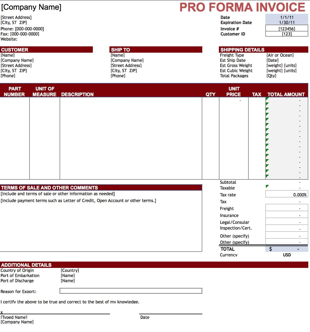 Free Pro Forma Invoice Template Excel Pdf Word Doc with sizing 1082 X 1160