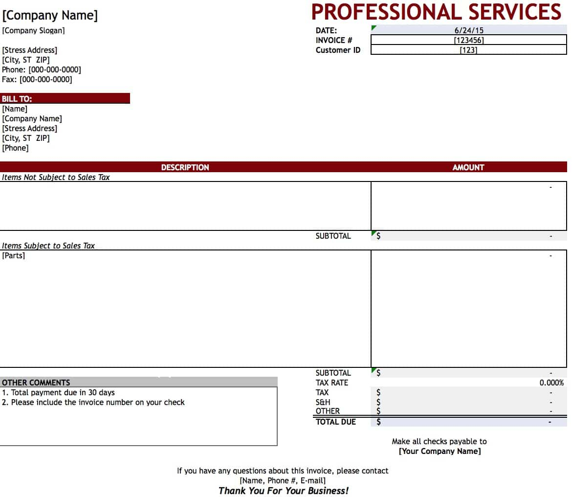 Free Professional Services Invoice Template Excel Pdf Word Doc pertaining to measurements 1170 X 1016