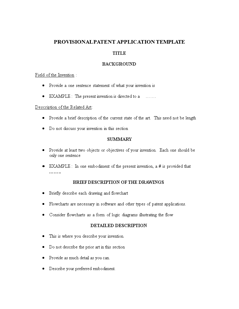 Free Provisional Patent Application Template Templates At regarding size 816 X 1056