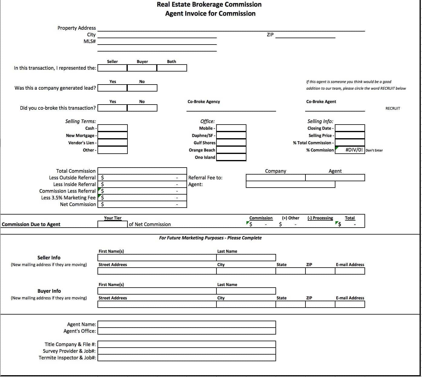 Free Real Estate Brokerage Commission Invoice Template Excel Pdf intended for dimensions 1394 X 1244