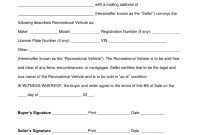 Free Recreational Vehicle Rv Bill Of Sale Form Word Pdf for sizing 791 X 1024