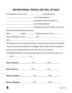 Free Recreational Vehicle Rv Bill Of Sale Form Word Pdf in measurements 791 X 1024