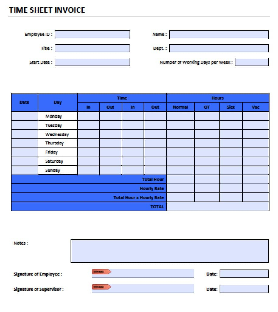 Free Timesheet Invoice Template Excel Pdf Word Doc intended for dimensions 914 X 1028