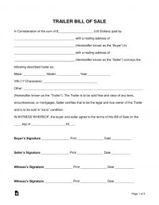 Free Trailer Bill Of Sale Form Word Pdf Eforms Free Fillable throughout size 791 X 1024