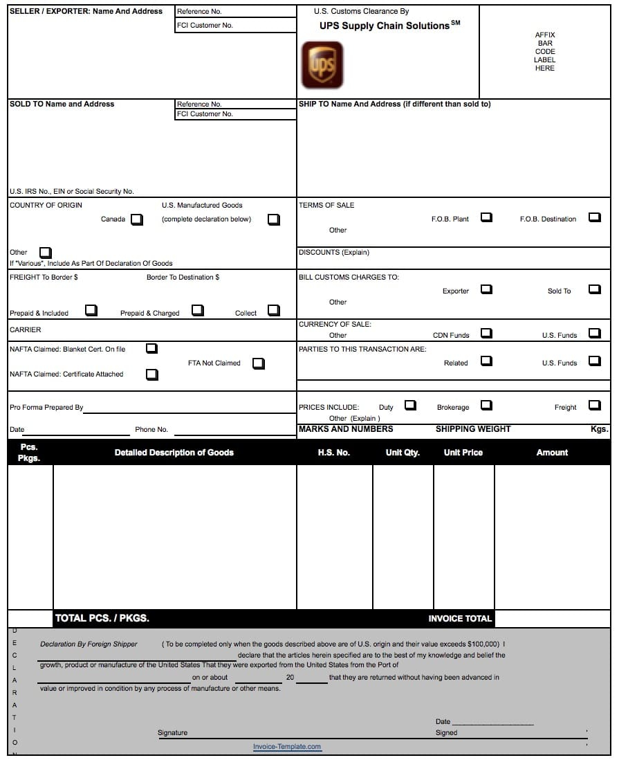 Free Ups Commercial Invoice Template Excel Pdf Word Doc with measurements 908 X 1098