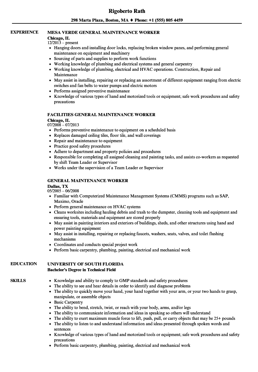 General Maintenance Worker Resume Samples Velvet Jobs with dimensions 860 X 1240