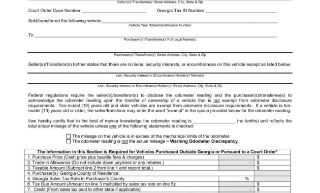 Georgia Motor Vehicle Bill Of Sale Form T 7 Eforms Free regarding dimensions 791 X 1024