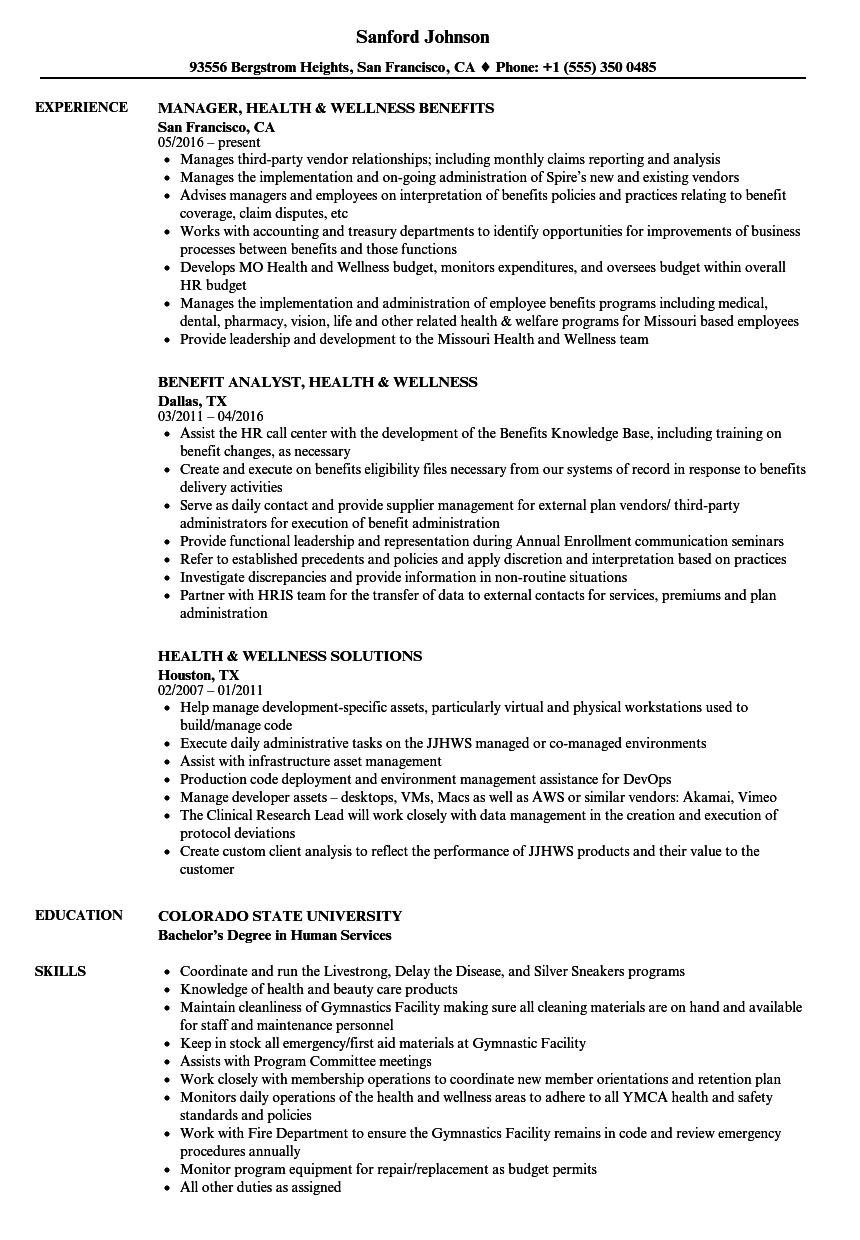 Health Wellness Resume Samples Velvet Jobs for proportions 860 X 1240