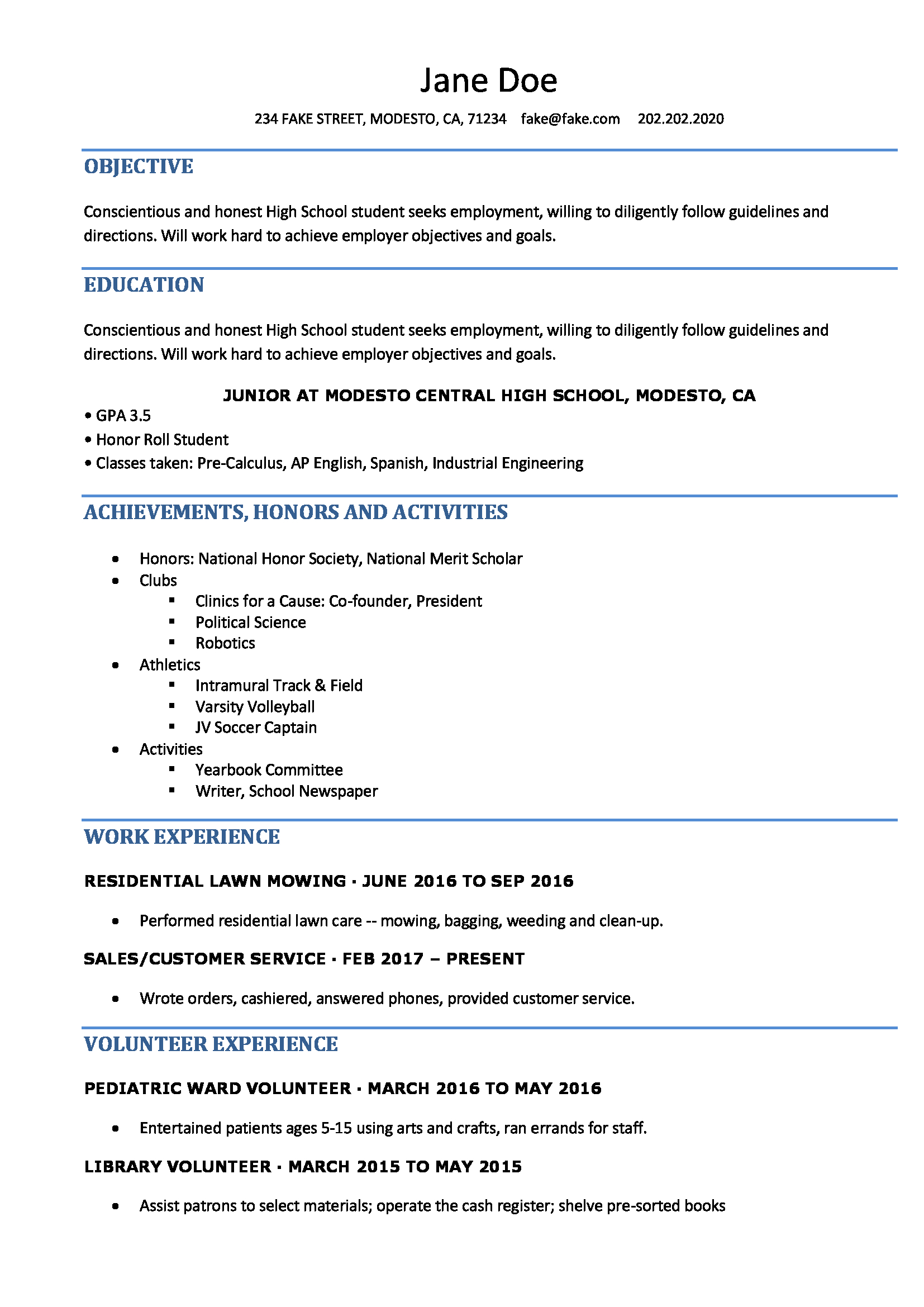 High School Resume Resumes Perfect For High School Students with regard to size 1654 X 2339