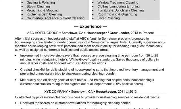 Housekeeping Resume Sample Monster in sizing 1700 X 2200