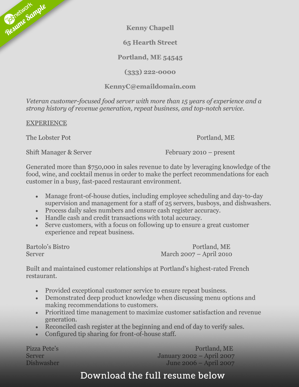 How To Write A Perfect Food Service Resume Examples Included for size 1000 X 1294