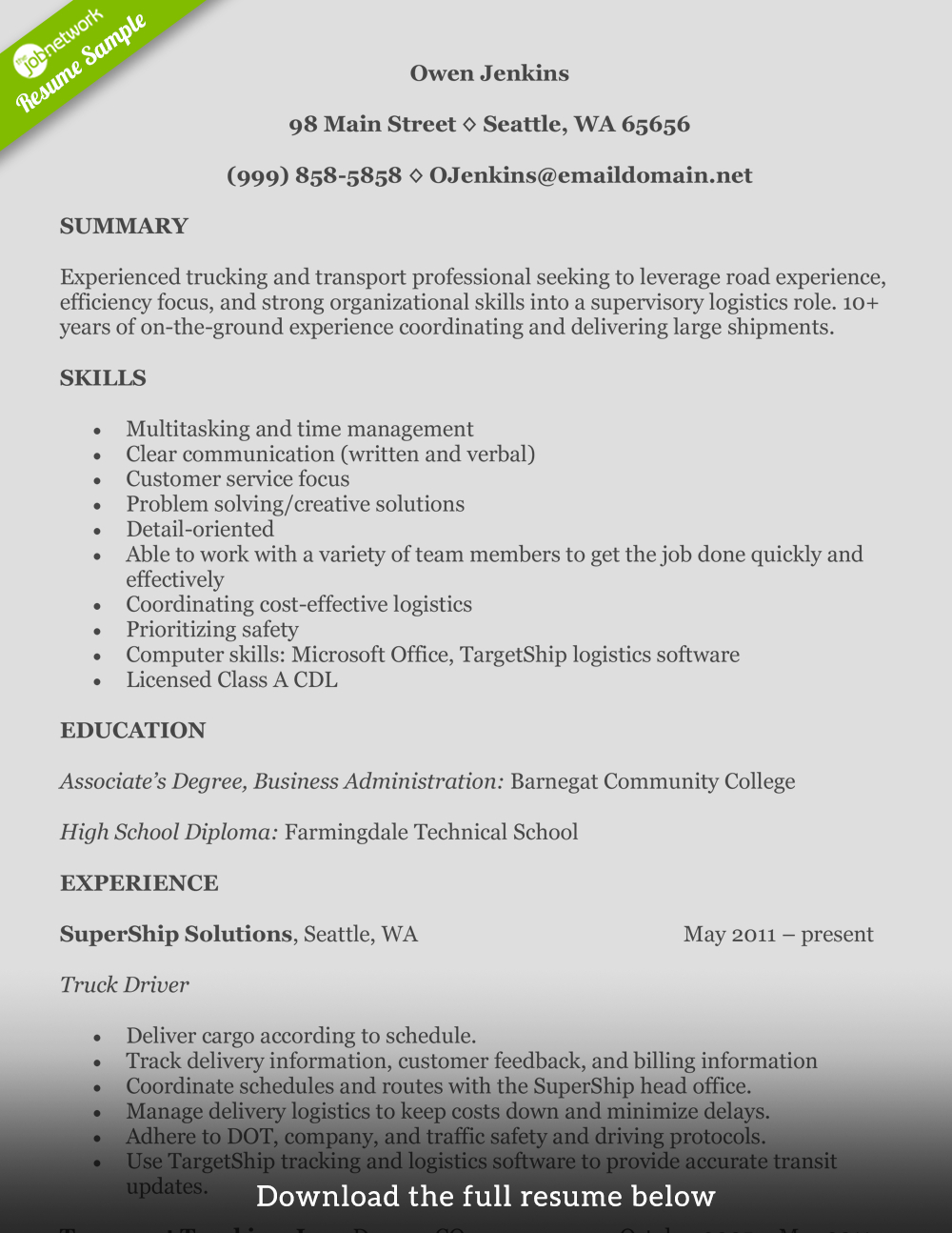 How To Write A Perfect Truck Driver Resume With Examples intended for measurements 1000 X 1294