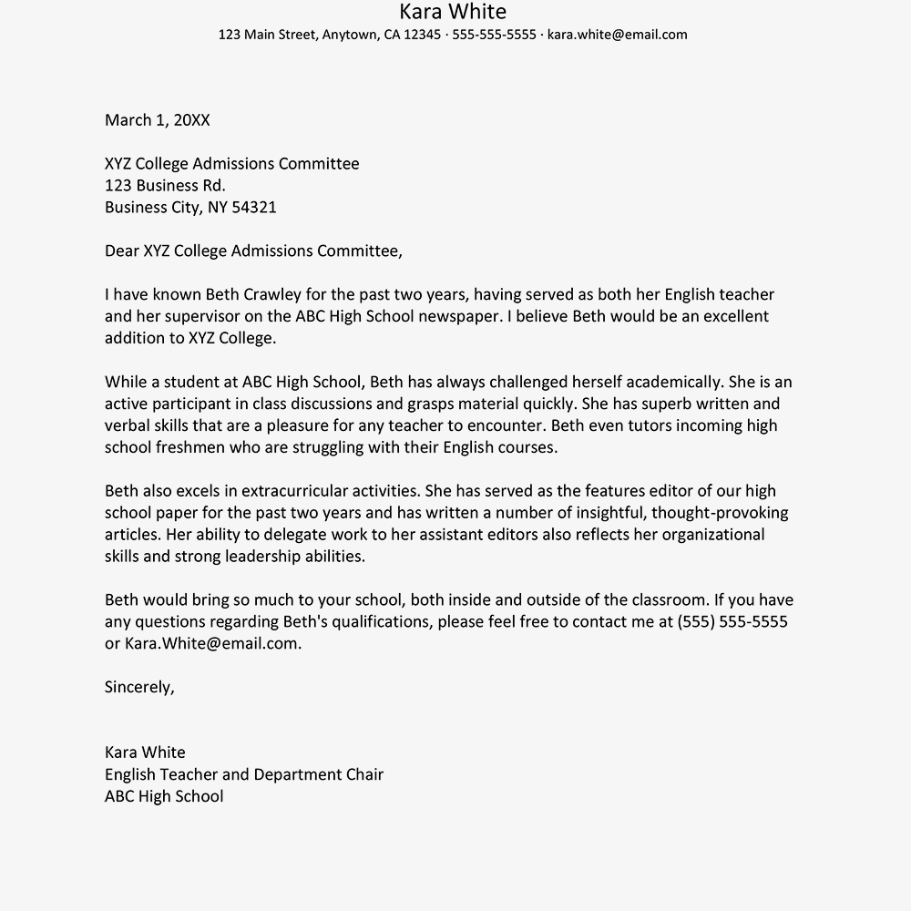 How To Write A Recommendation Letter For College in proportions 1000 X 1000