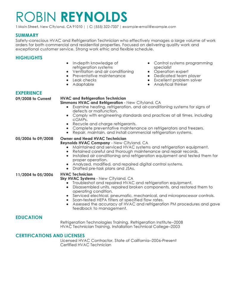Hvac 3 Resume Templates Pinterest Sample Resume Resume And with size 800 X 1035