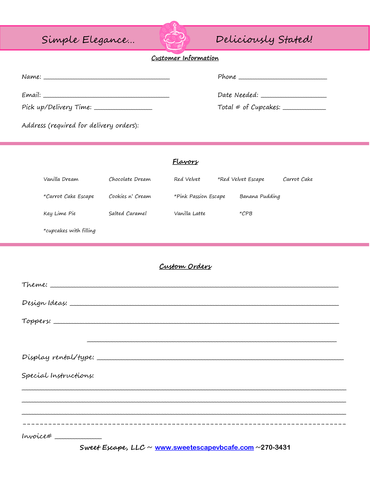 Invoiceorder Form Setup Cupcakes In 2018 Pinterest Cake Order in dimensions 1275 X 1650