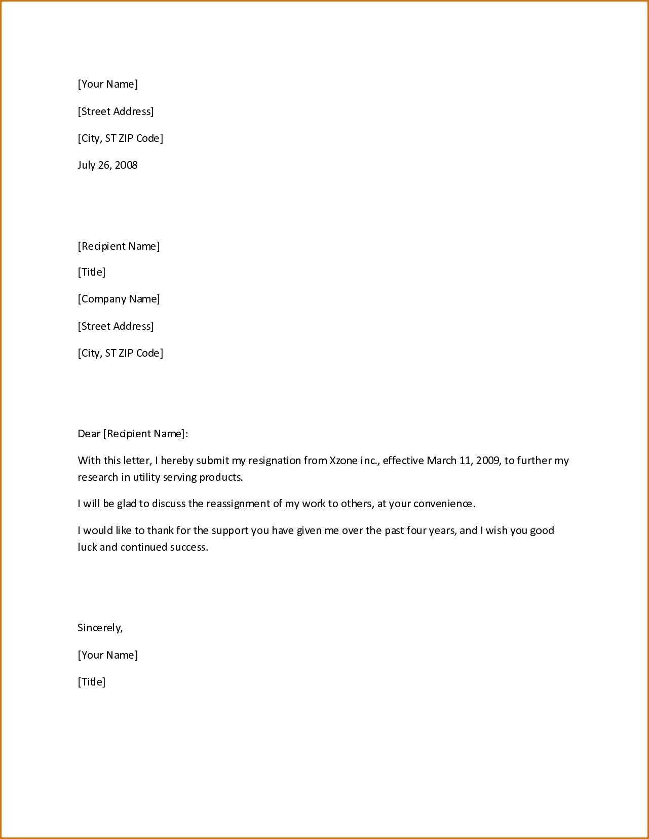 Job Resignation Letter Sample Doc Ausreise Info for sizing 1281 X 1656