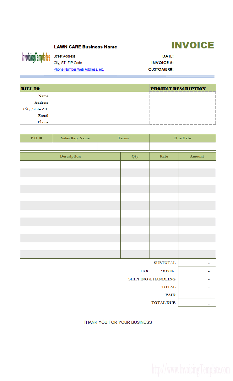 Lawn Care Invoice Template intended for size 742 X 1212