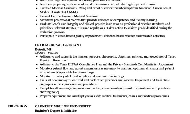 Lead Medical Assistant Resume Samples Velvet Jobs throughout sizing 860 X 1240