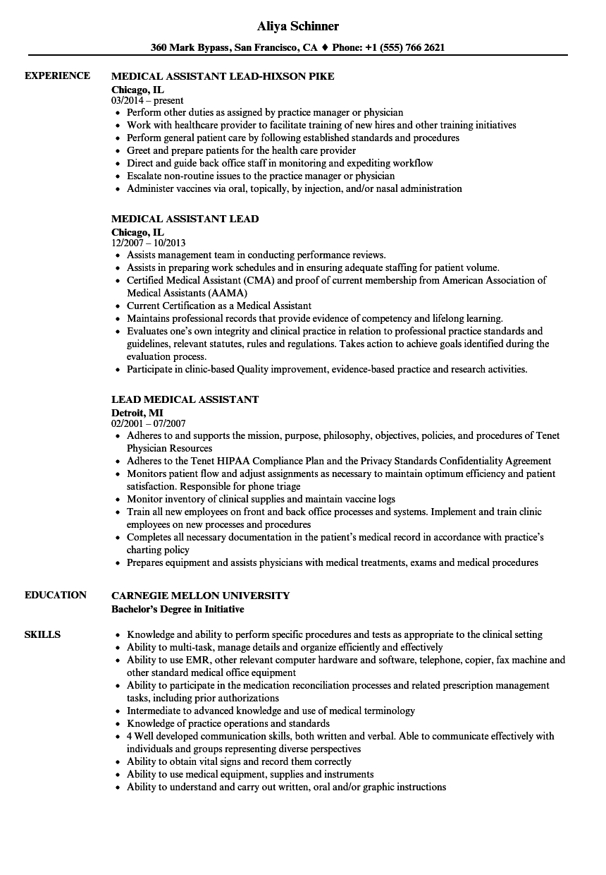 Lead Medical Assistant Resume Samples Velvet Jobs throughout sizing 860 X 1240
