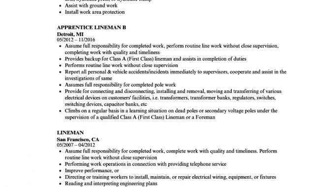 Lineman Resume Samples Velvet Jobs inside measurements 860 X 1240