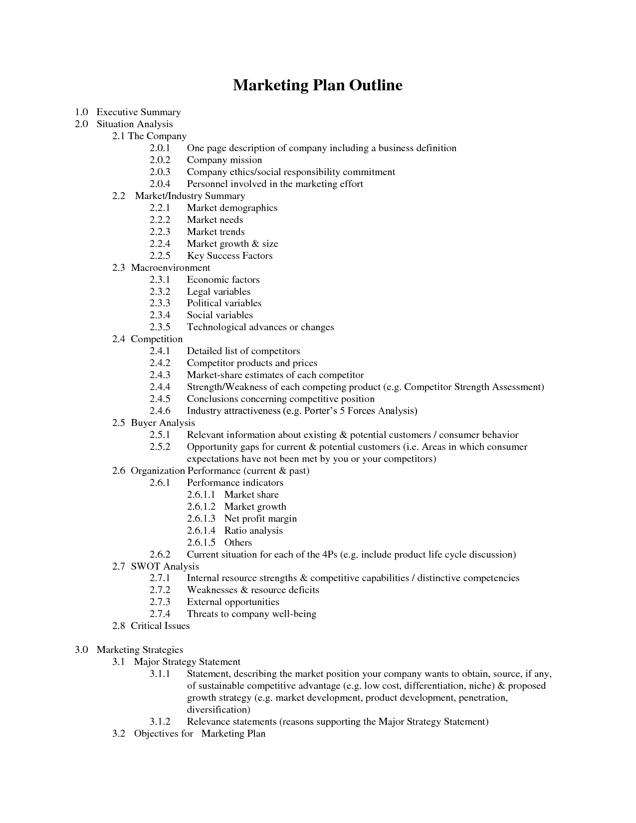 Market Plan Example Marketing Plan Outline Doc Interesting Facts with regard to sizing 1275 X 1650