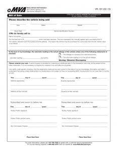 Maryland Motor Vehicle Bill Of Sale Form Vr 181 Eforms Free within measurements 791 X 1024