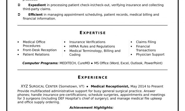 Medical Receptionist Resume Sample Monster for sizing 1700 X 2200