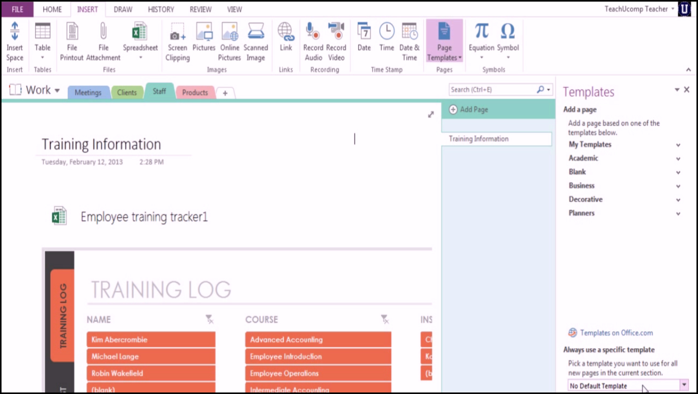 Microsoft Onenote 2013 Training Using Templates with regard to size 1372 X 775