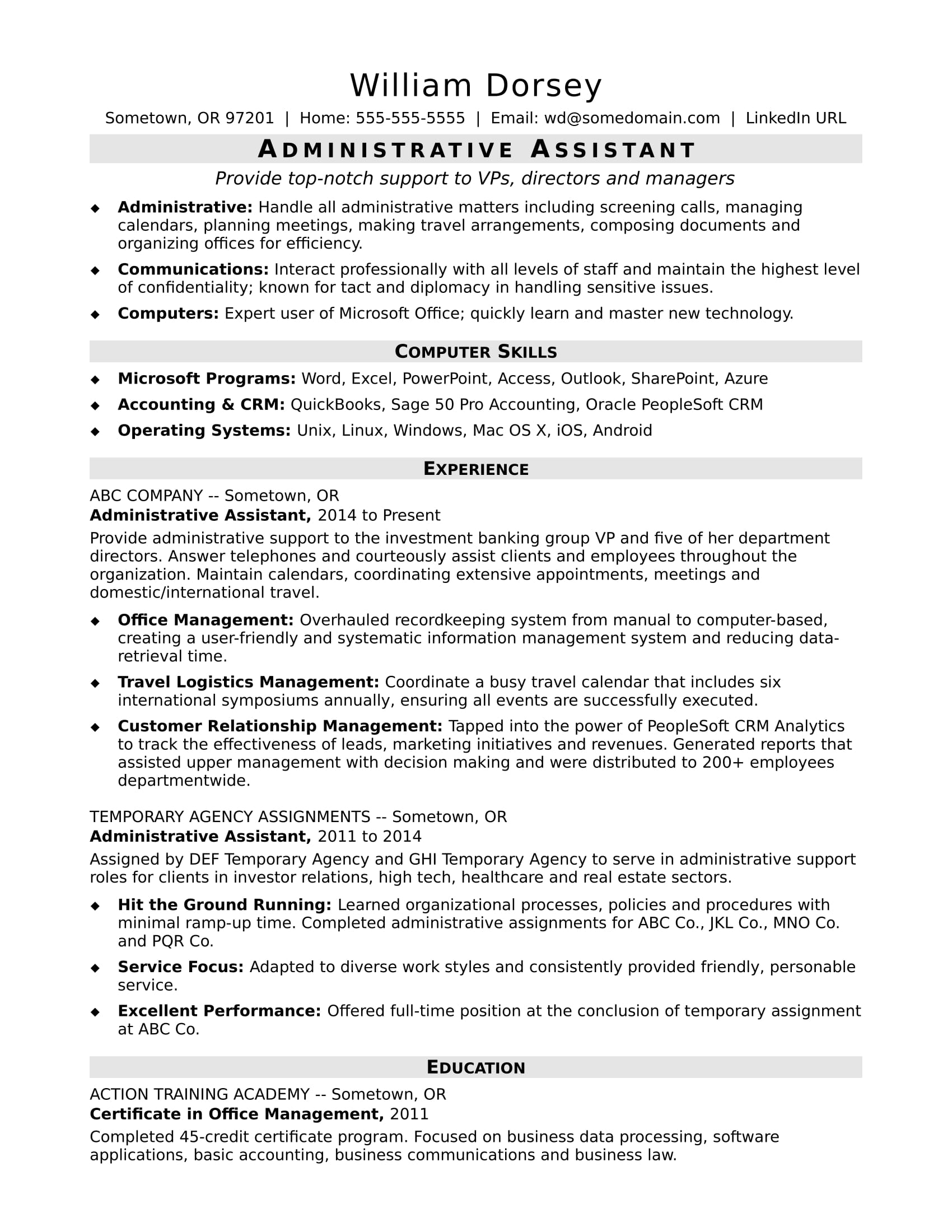 Midlevel Administrative Assistant Resume Sample Monster pertaining to dimensions 1700 X 2200