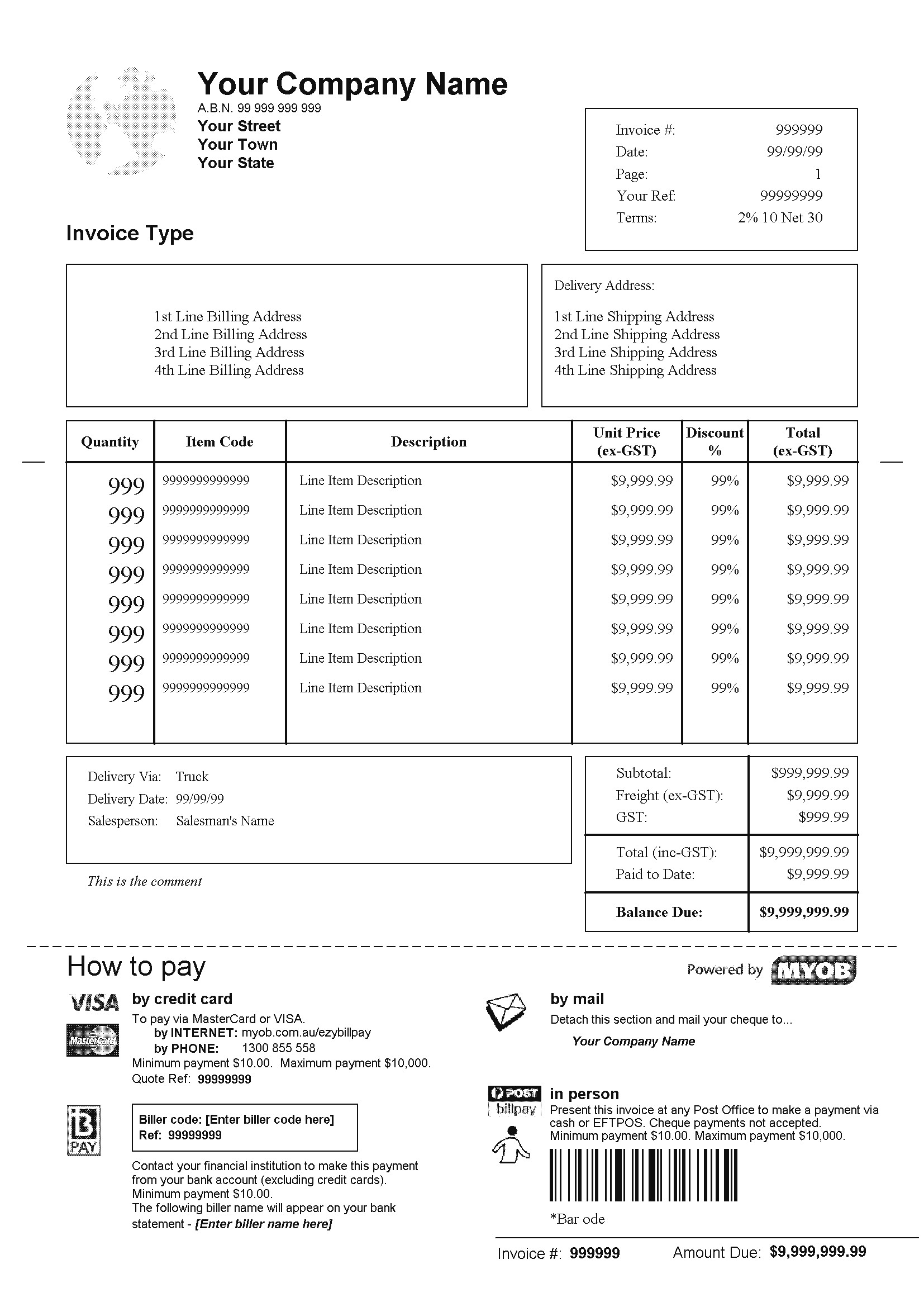 Myob Invoice Templates • Business Template Ideas