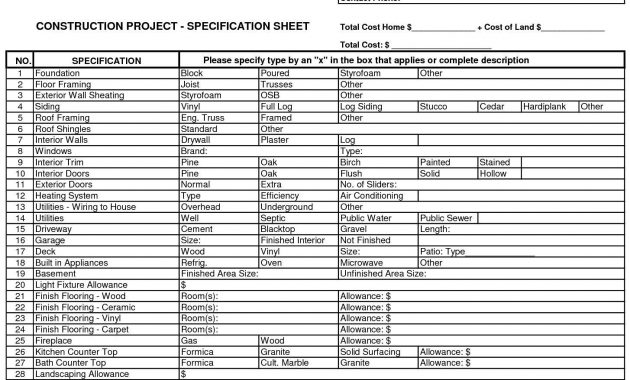 New Home Construction Bid Sheet Remodelingconstruction Kitchen throughout measurements 1455 X 1143